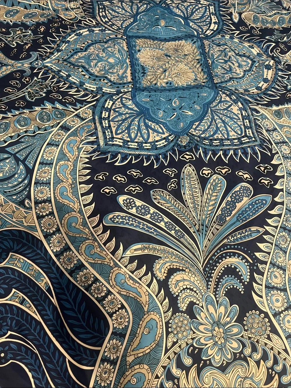 Blue Paisley Print Satin Scarf | Square Scarf | Boho Le Jardin De La Maharani